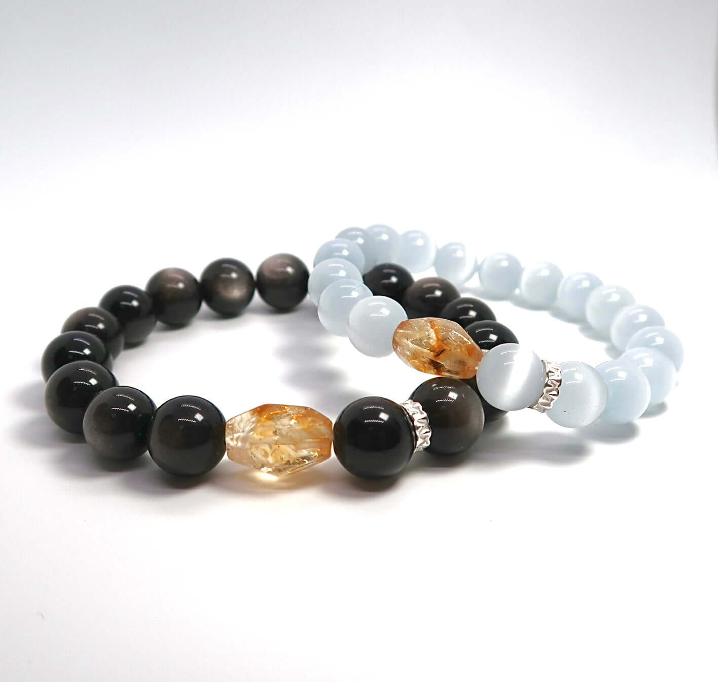 Solar Cat's Eye and Lunar Obsidian Couple's Set - DXbracelet