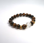 Tiger's Eye and Lion Couple Bracelets with Gold Plated Silver Coils - DXbracelet