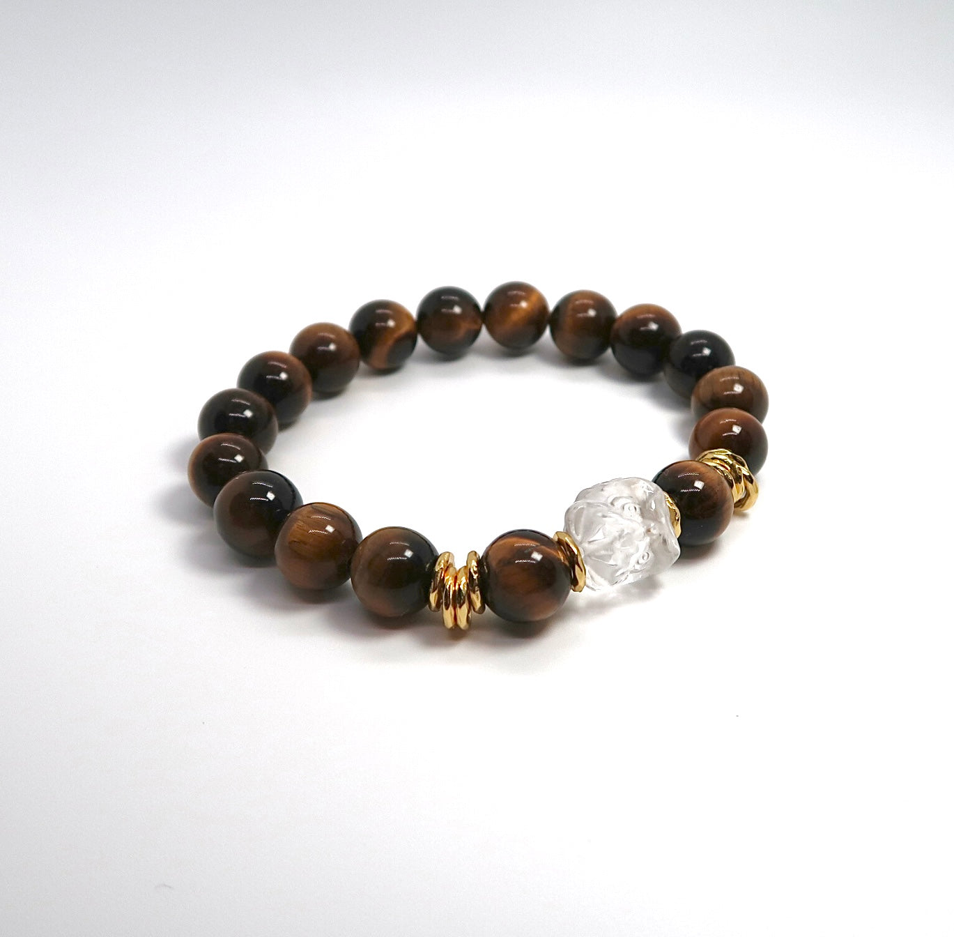 Tiger's Eye and Lion Couple Bracelets with Gold Plated Silver Coils