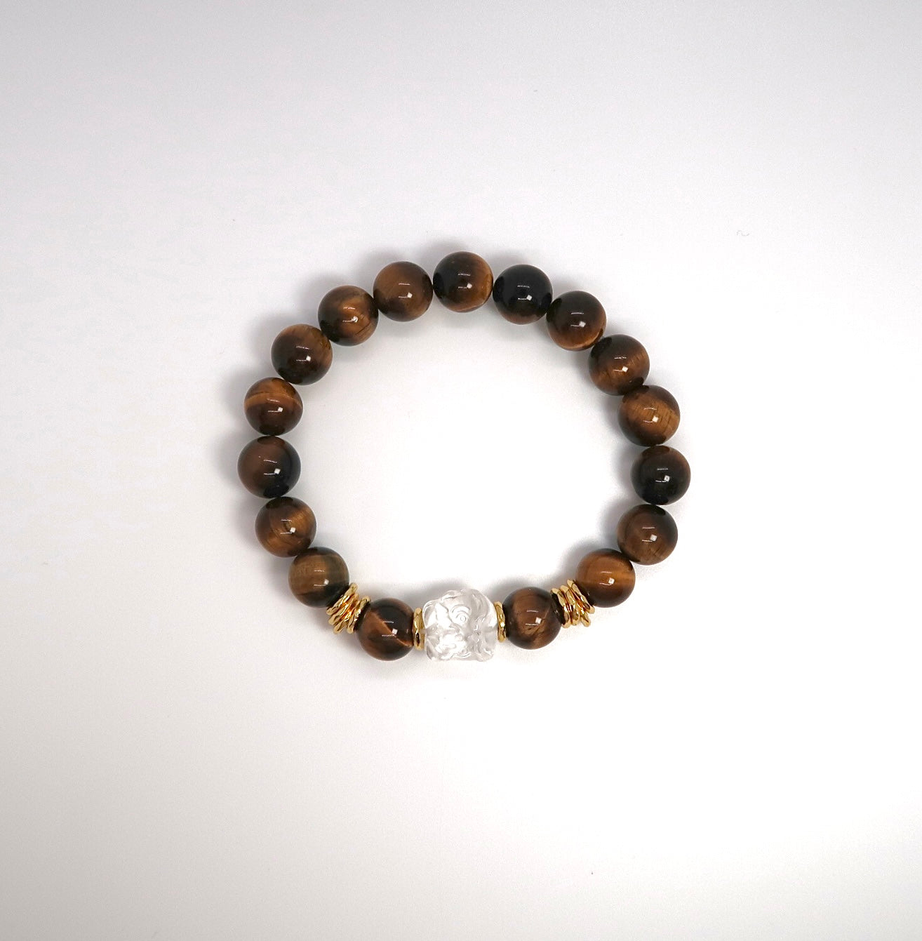 Tiger's Eye and Lion Couple Bracelets with Gold Plated Silver Coils