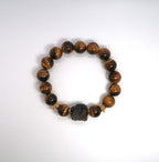 Tiger's Eye and Lion Couple Bracelets with Gold Plated Silver Coils - DXbracelet