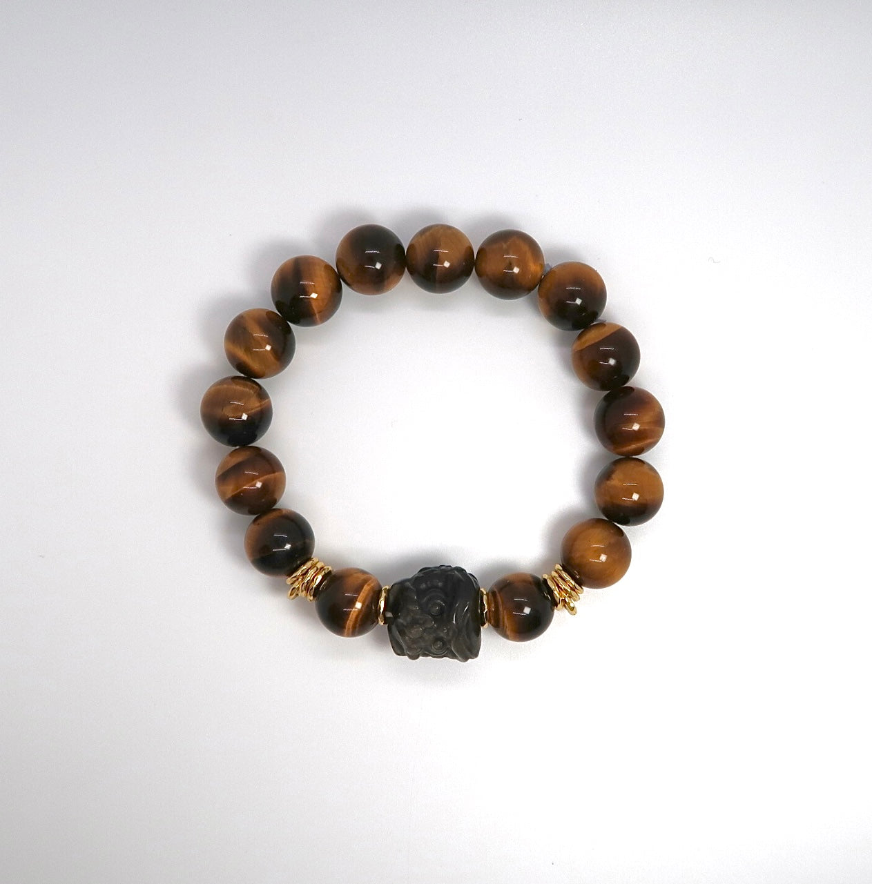 Tiger's Eye and Lion Couple Bracelets with Gold Plated Silver Coils