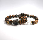 Tiger's Eye and Lion Couple Bracelets with Gold Plated Silver Coils - DXbracelet