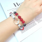 Bracelets assortis pour couple, à plusieurs tours, ornés d'agate rouge et de plumes argentées - Un cadeau unique