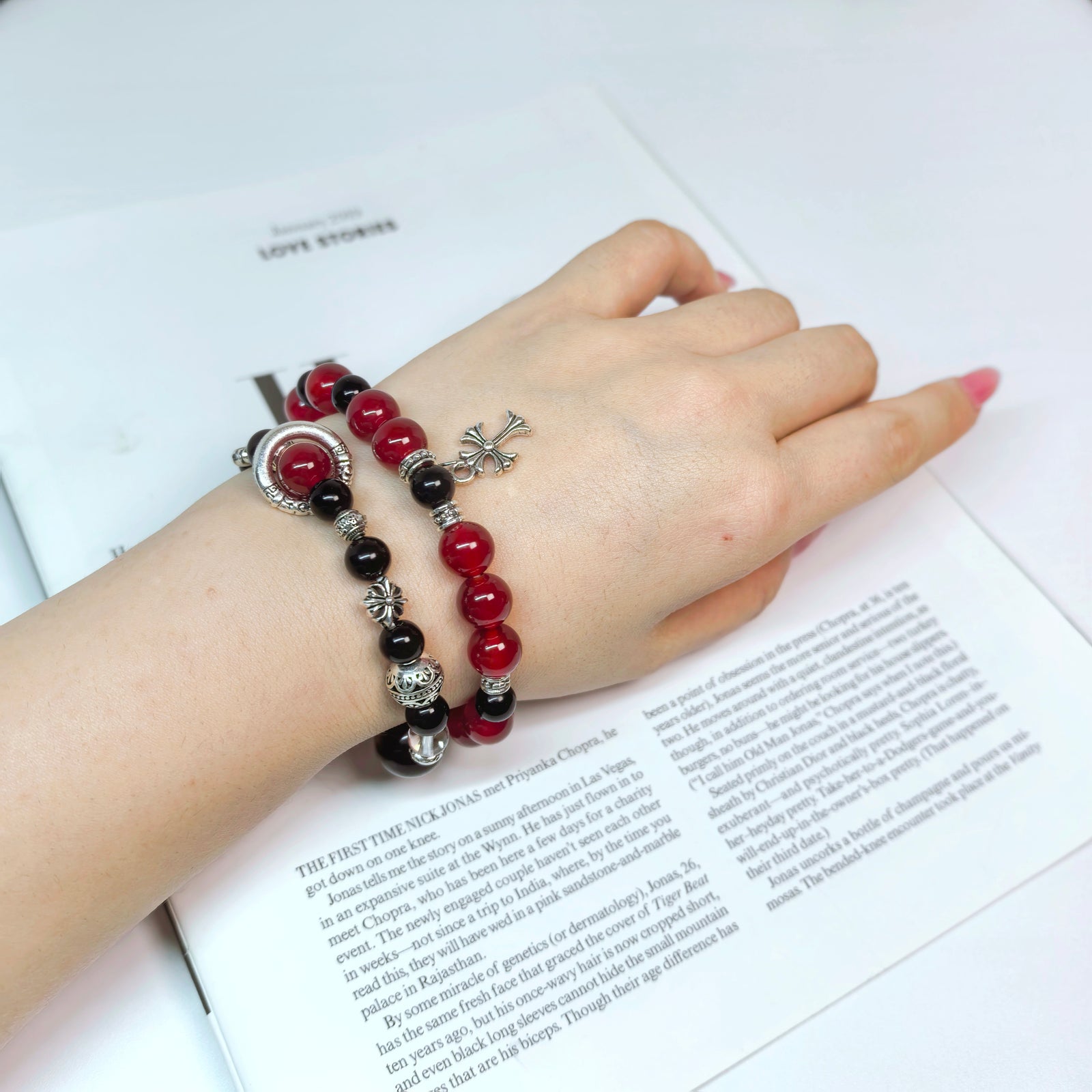Matching Multi-Wrap Couple Bracelets with Red Agate & Silver Feather - Unique Gift