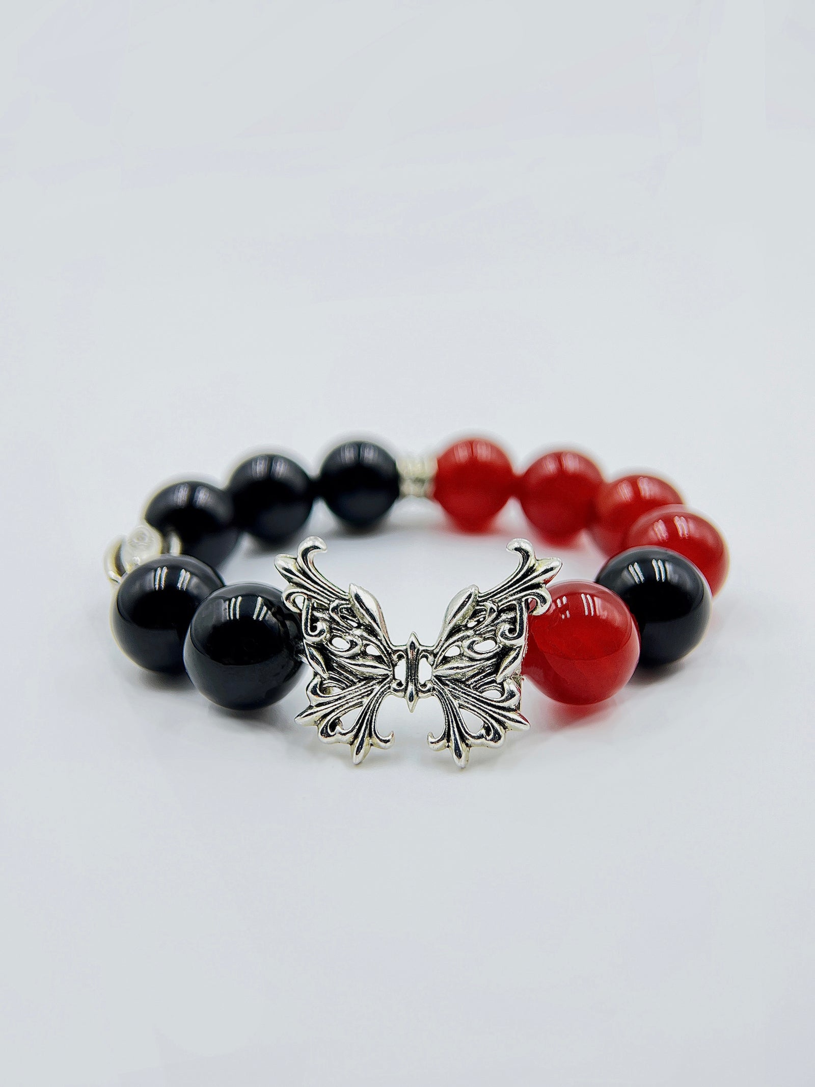 Bracelet à perles papillon en argent pour homme | Onyx Agate