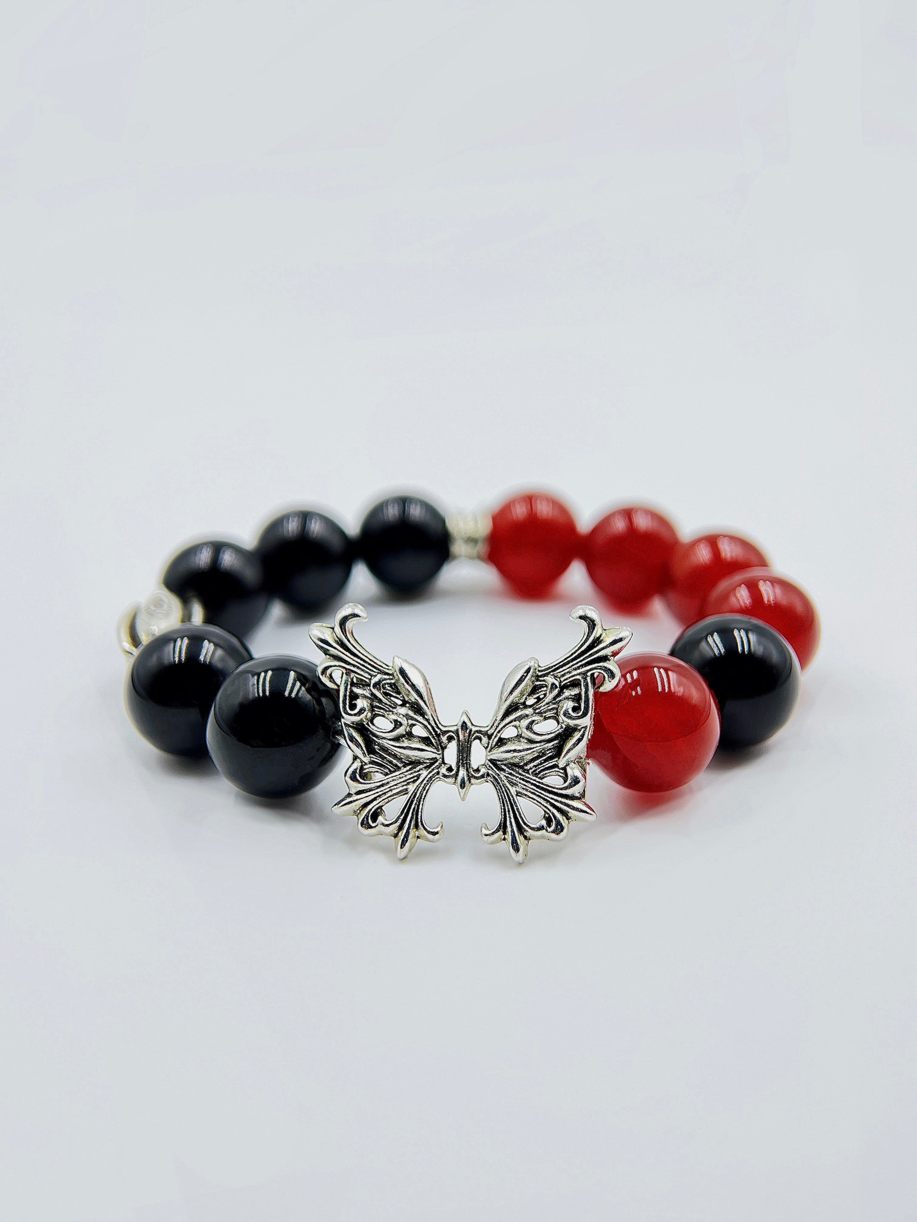 Bracelet à perles papillon en argent pour homme | Onyx Agate