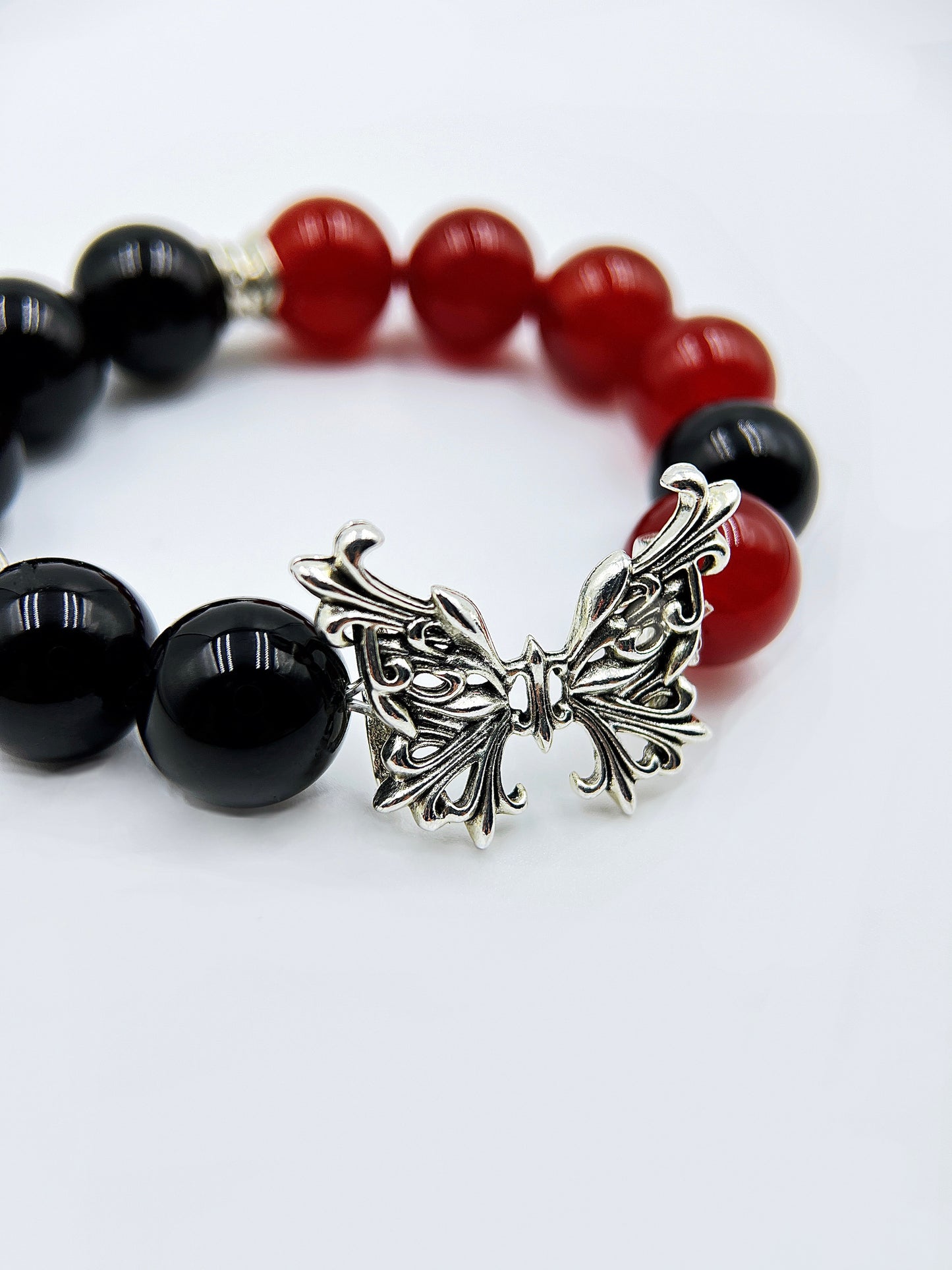 Bracciale da uomo con perline e farfalla in argento | Agata onice