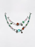 Bracelets de Noël pour couples : Ensemble en quartz rose et fluorite verte avec breloques de Noël