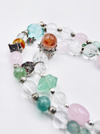 Bracelets de Noël pour couples : Ensemble en quartz rose et fluorite verte avec breloques de Noël