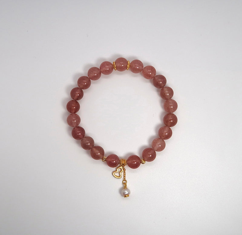 Strawberry Crystal Freshwater Pearl Silver Bracelet - DXbracelet