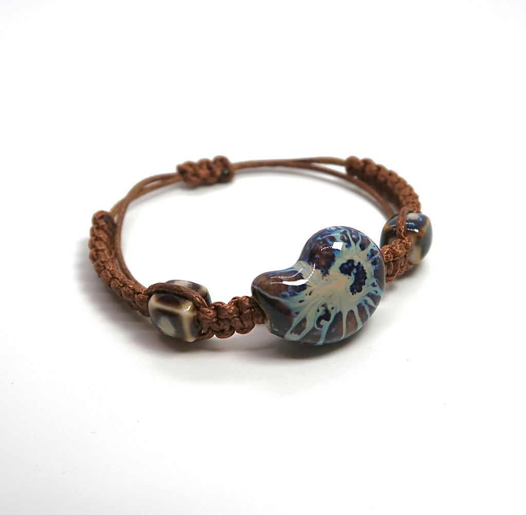 Original Vintage Ceramic Bracelet - Tribal Pattern Braided Cord - DXbracelet