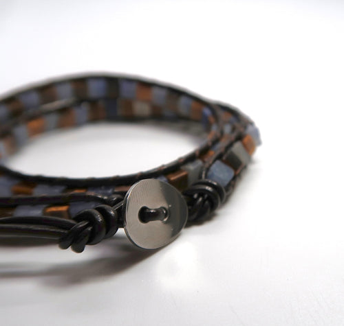 Bestseller Geflochtenes Lederarmband für Damen mit gemischten Natursteinen