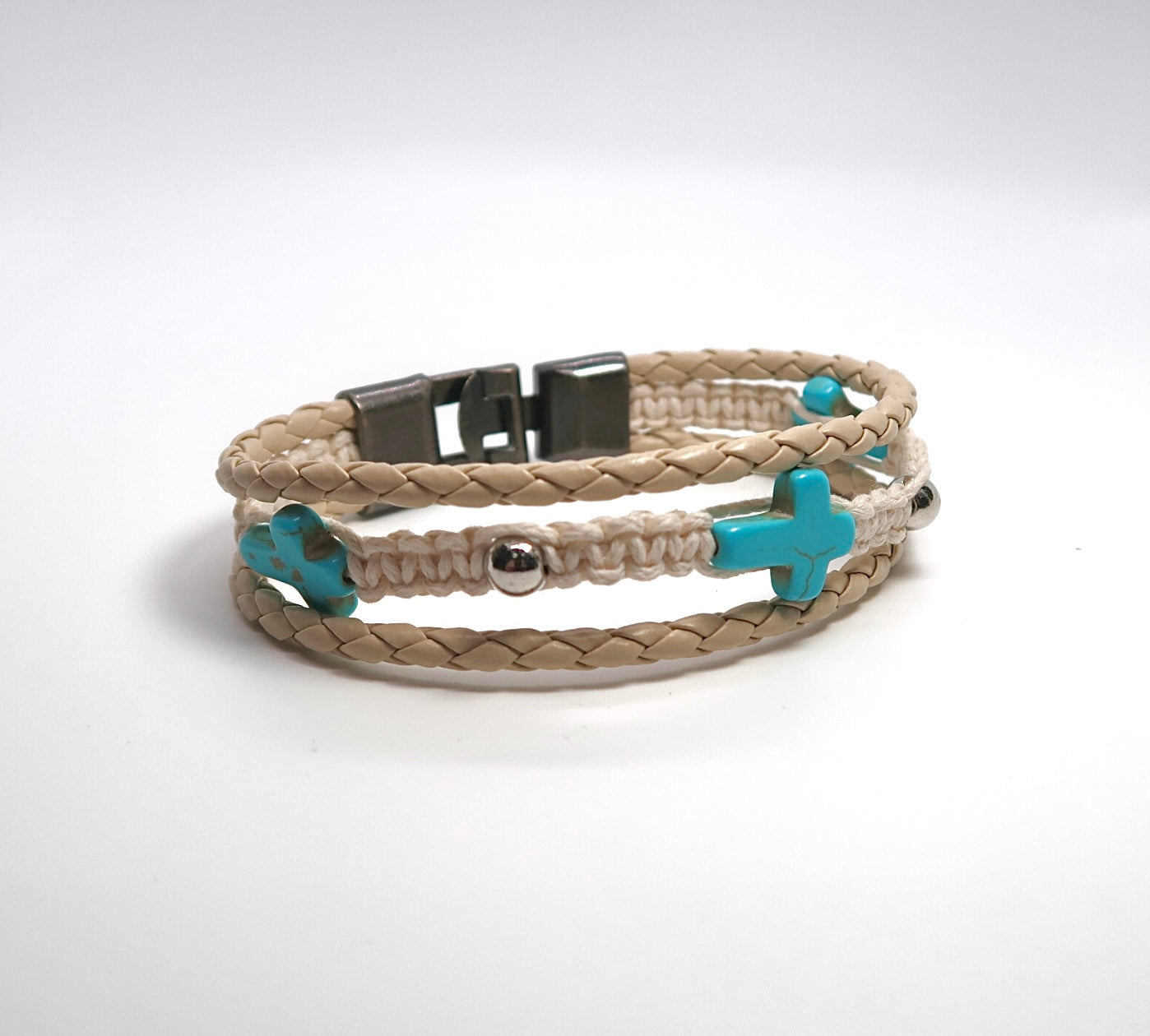 Hand-woven layered leather cross bracelet - with adjustable knot clasp - DXbracelet