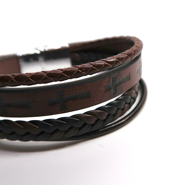 Mens Braided Leather Cross Bracelet - Handcrafted Mens Leather - DXbracelet