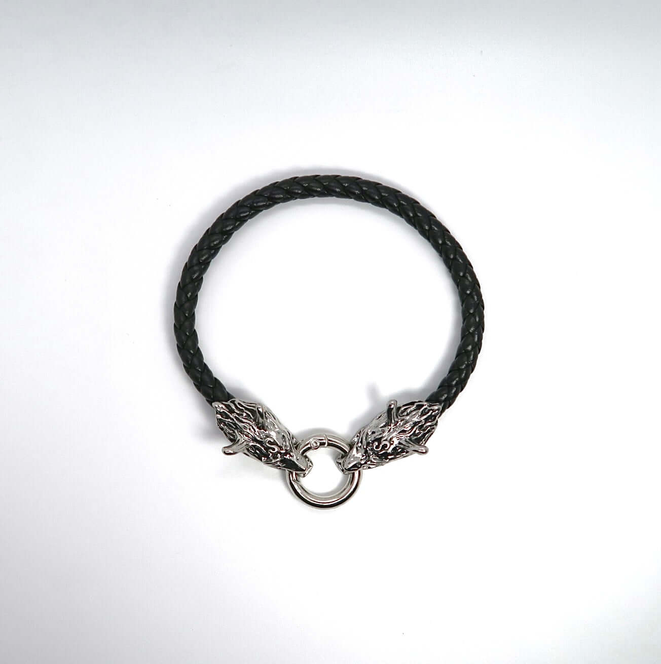 Unique Handcrafted Wolf-Head Bracelet for Men - Titanium Steel Clasp with Leather Cord - DXbracelet