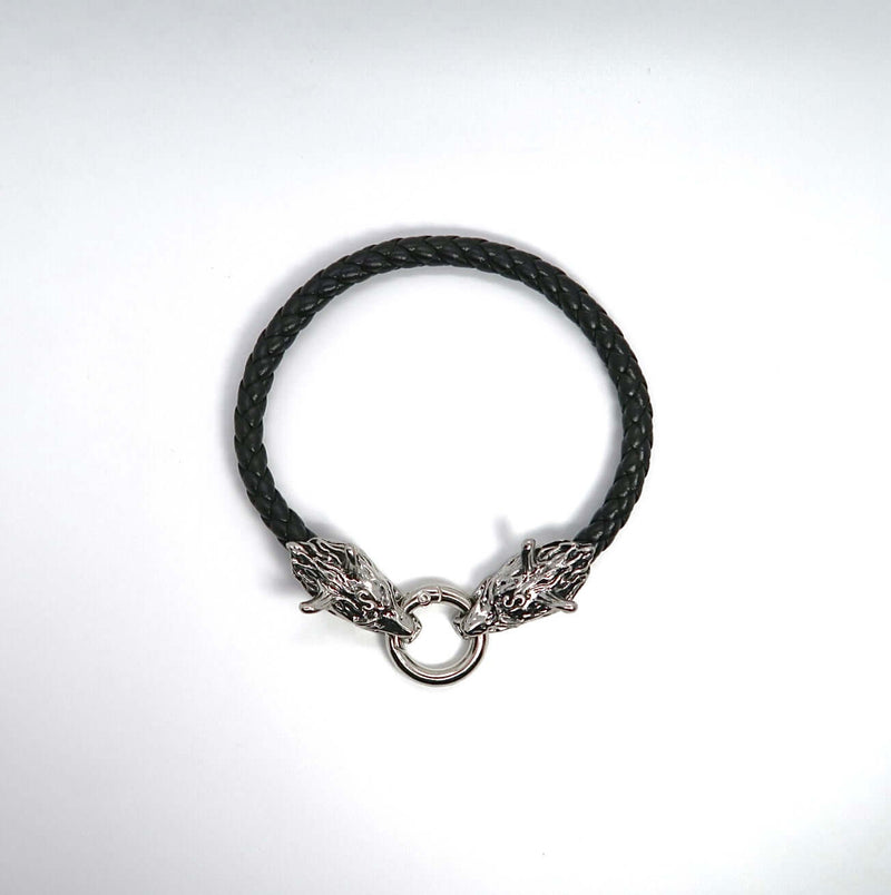 Unique Handcrafted Wolf-Head Bracelet for Men - Titanium Steel Clasp with Leather Cord - DXbracelet