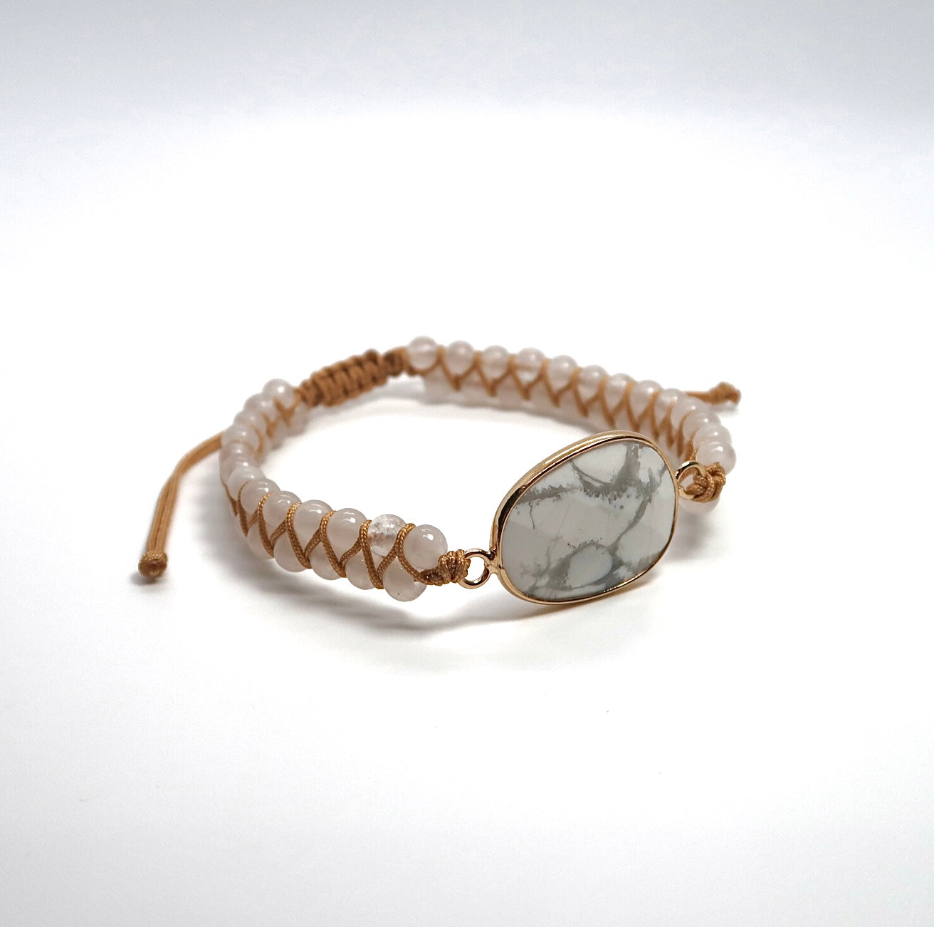 New Egg-Shaped Howlite Stone Bracelet - Adjustable Handwoven Double Strand - DXbracelet