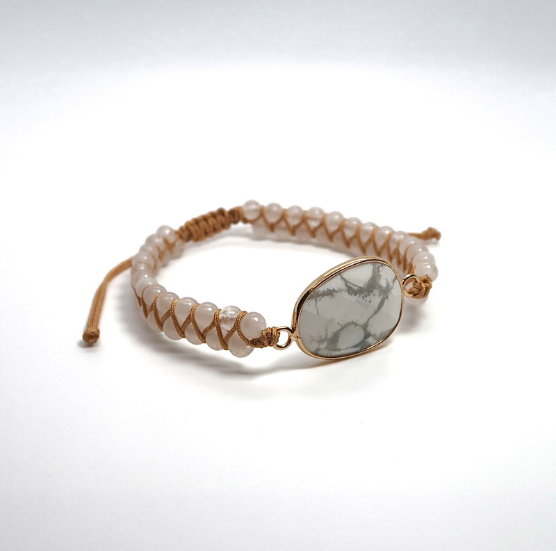New Egg-Shaped Howlite Stone Bracelet - Adjustable Handwoven Double Strand - DXbracelet