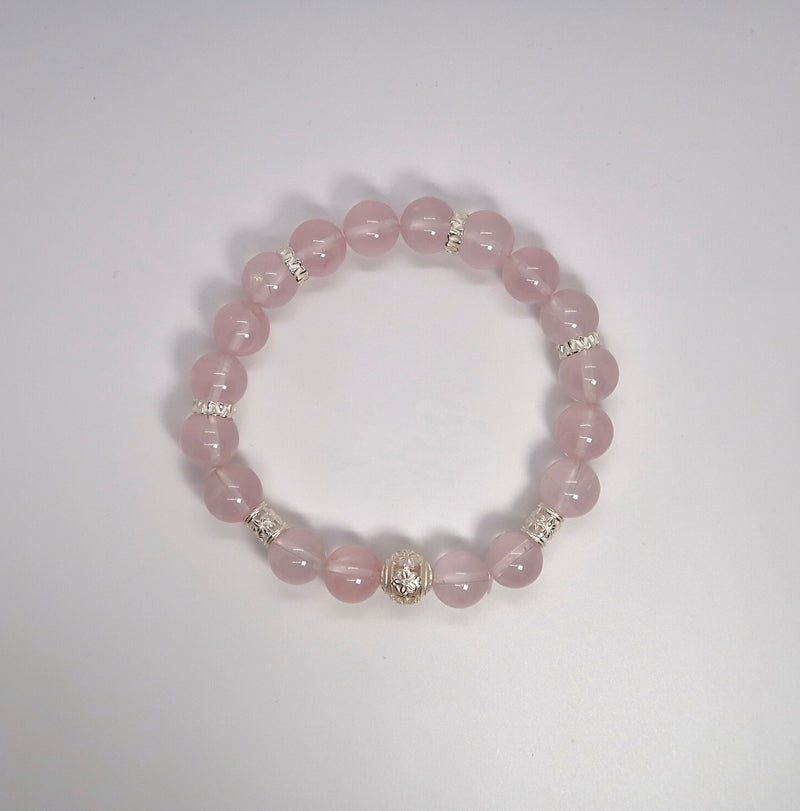 Natural Moissanite Rose Quartz Sterling Silver Bracelet - DXbracelet