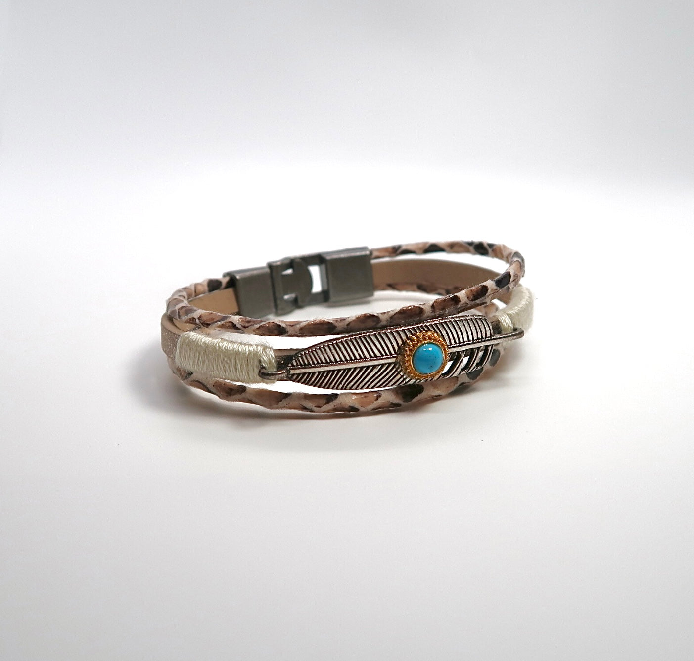 Vintage Handwoven Feather Accent Multi-Layer Leather Bracelet - DXbracelet