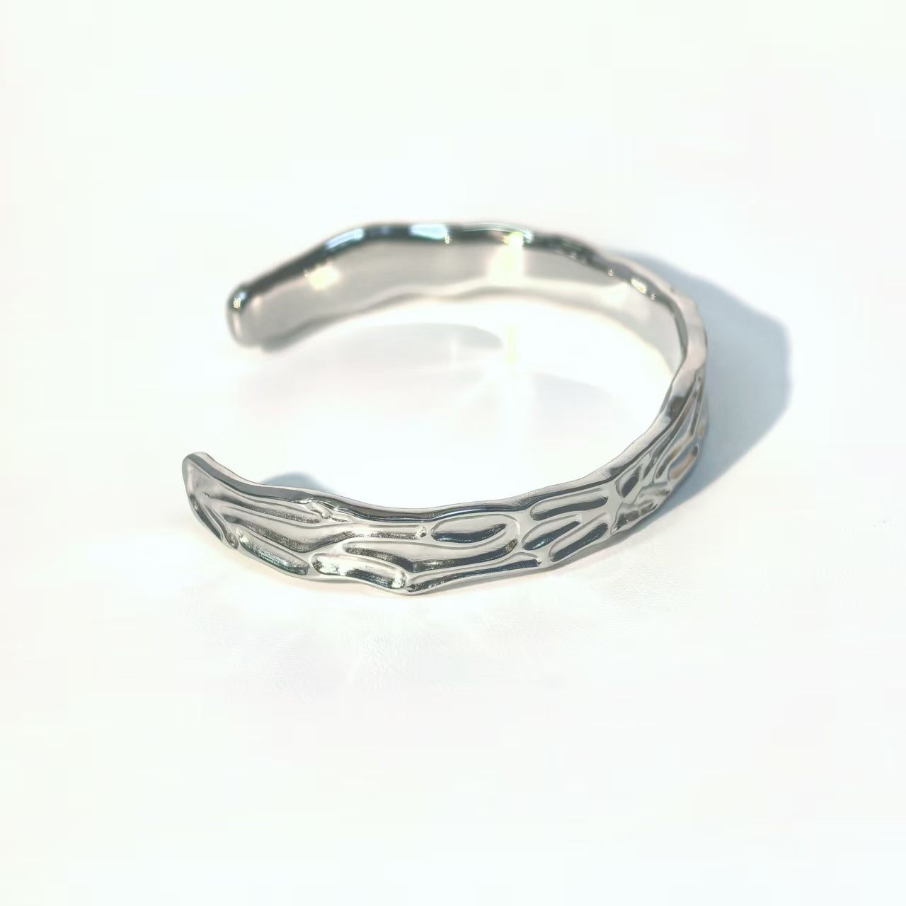 Organic Texture Hinged Bangle - Asymmetrical Minimalist Style - DXbracelet