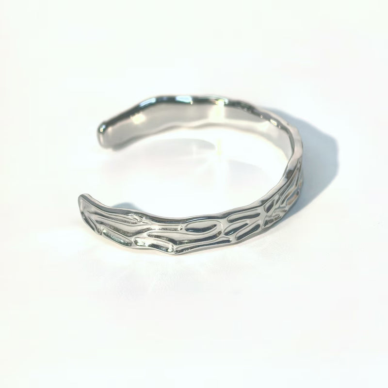 Organic Texture Hinged Bangle - Asymmetrical Minimalist Style - DXbracelet