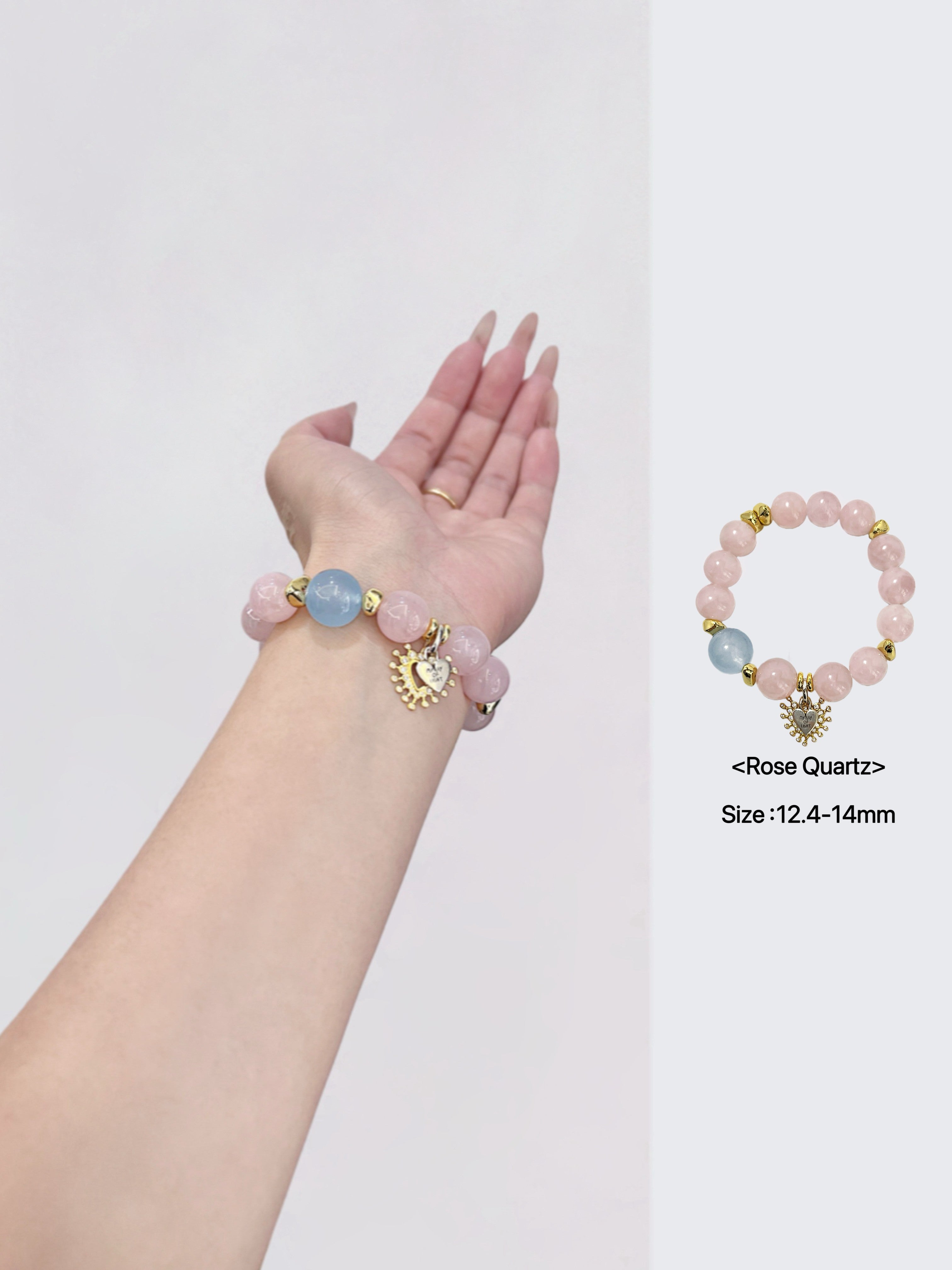 Rose Quartz Aqua Gold Beads Bracelet