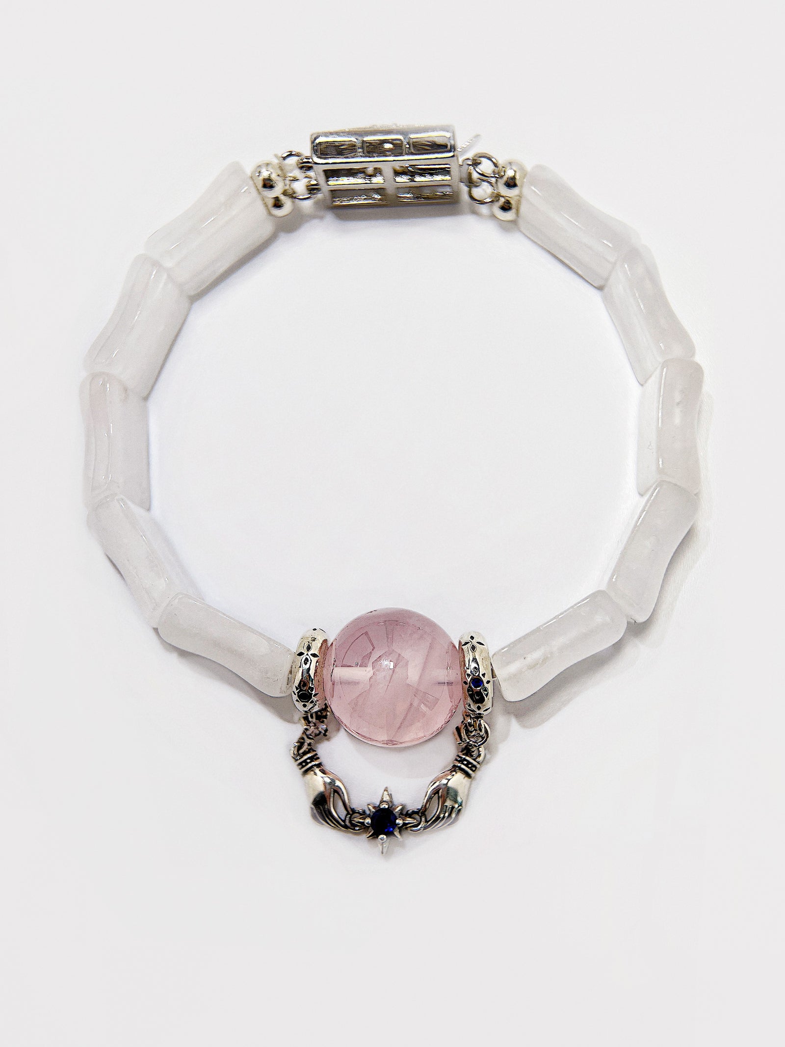 Pink Quartz & White Phantom Pearl Link Bracelet