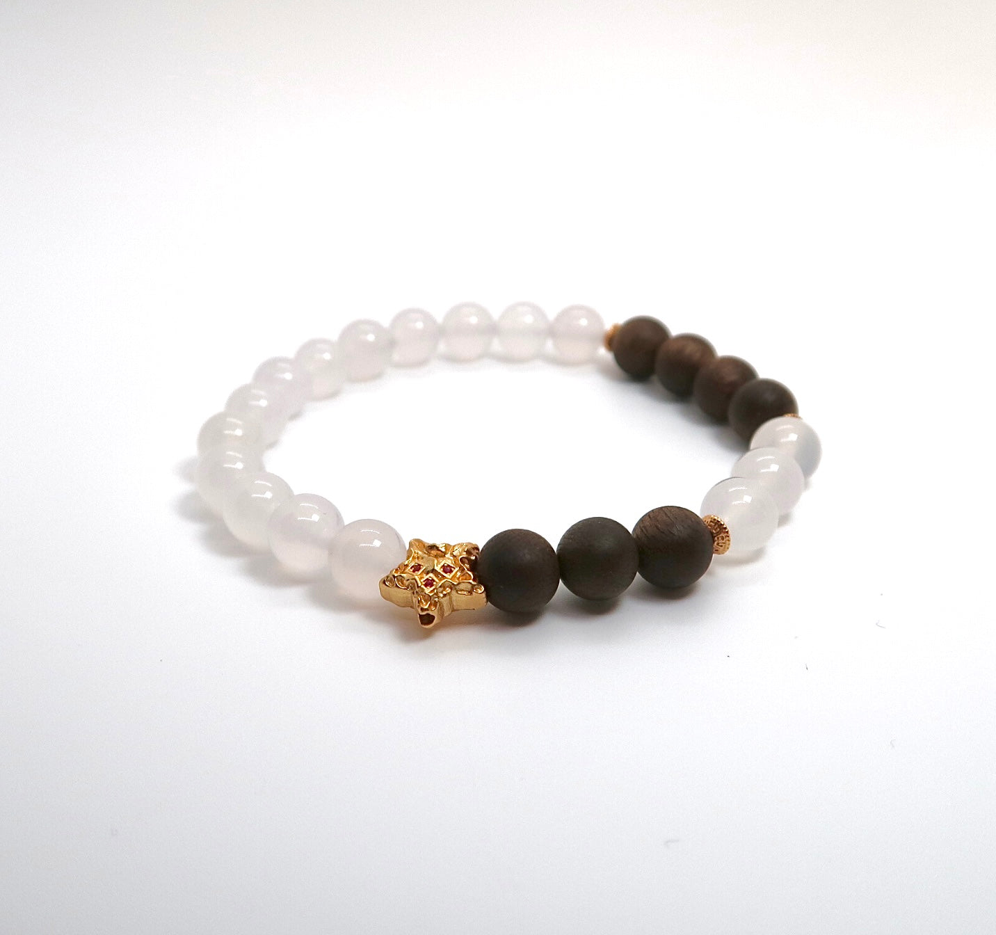 Natural White Agate & Agarwood Bracelet, S925 Sterling Silver
