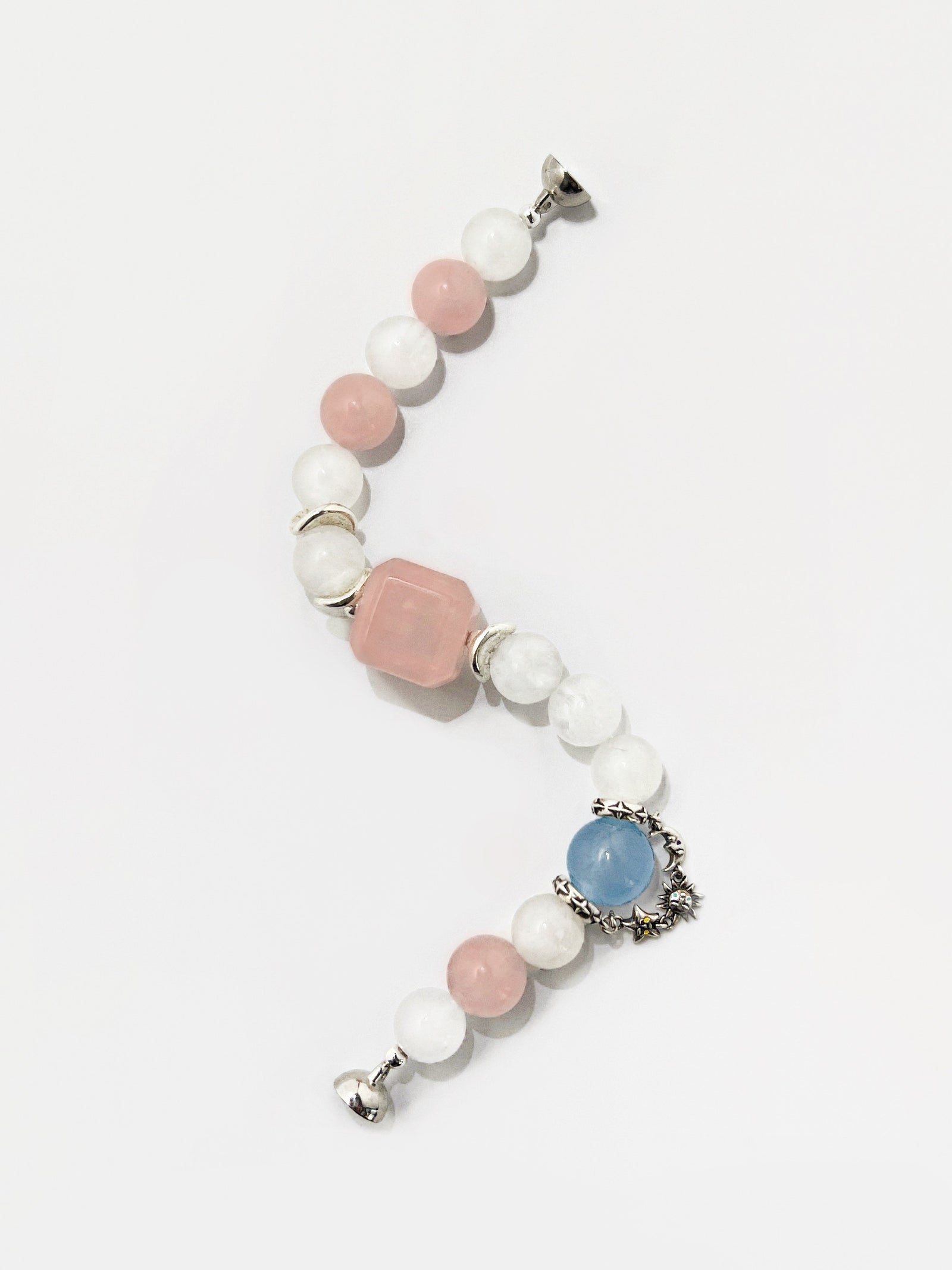 Rose Quartz, White Phantom Quartz, and Blue Chalcedony Tricolor Guardian Bracelet