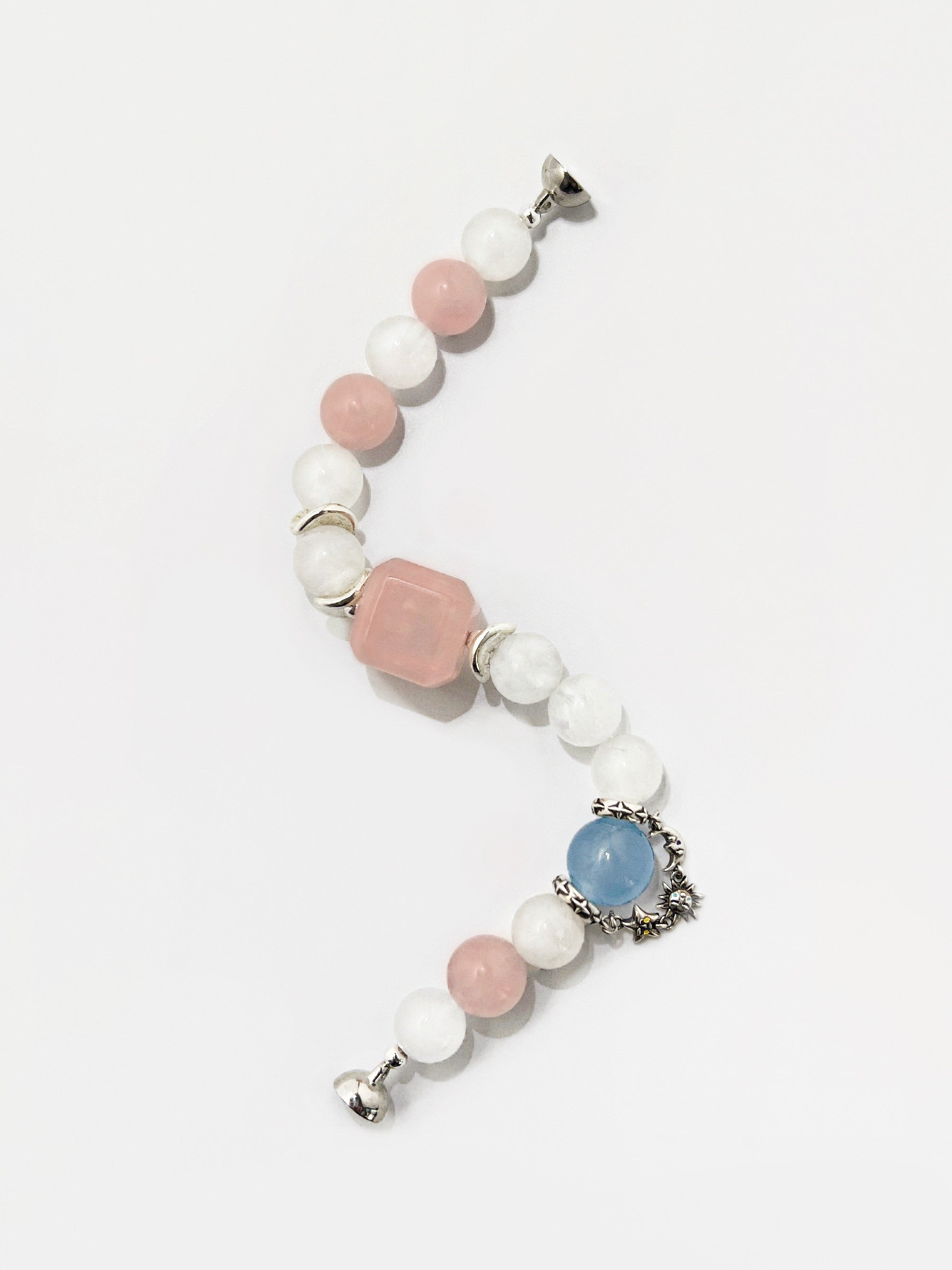 Rose Quartz, White Phantom Quartz, and Blue Chalcedony Tricolor Guardian Bracelet