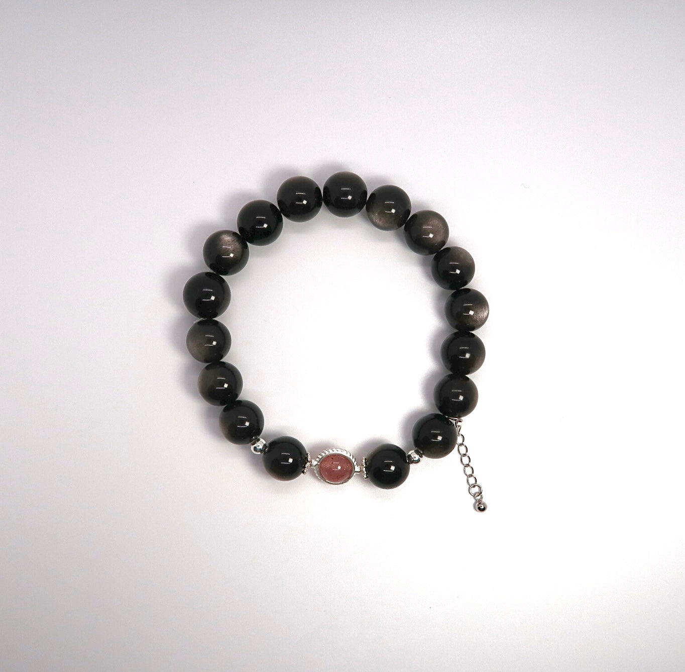 Sterling Silver Strawberry Quartz & Obsidian Bracelet - DXbracelet