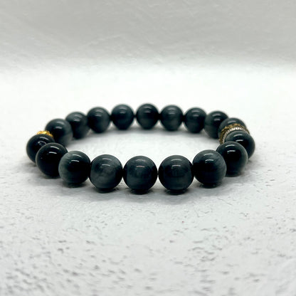 Natural Hawkeye Stone Sterling Silver Bracelet