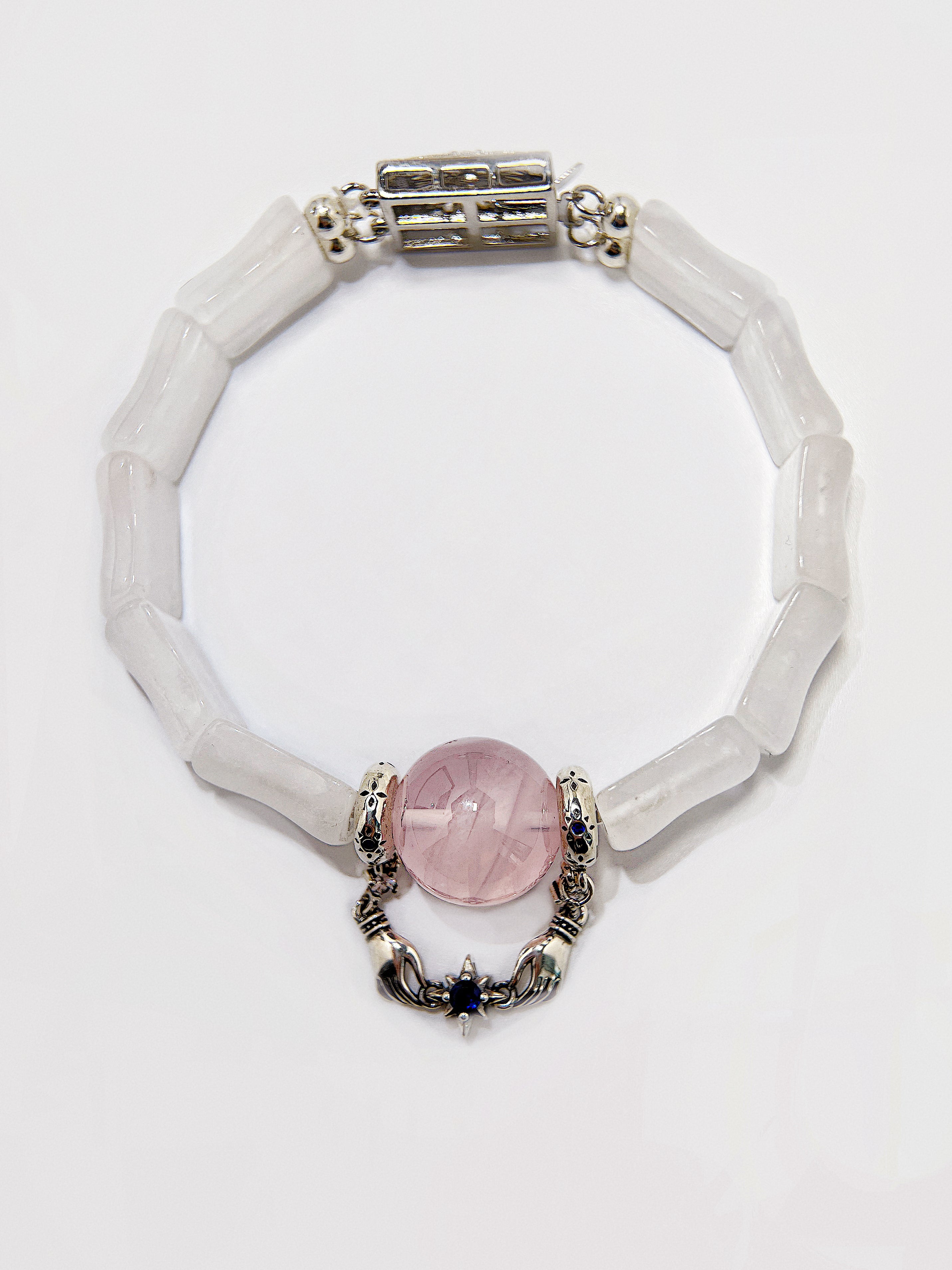Pink Quartz & White Phantom Pearl Link Bracelet