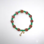 Bracelet fait main en quartz fraise et agate verte avec breloque en forme de gourde argentée