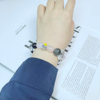 Bracelets fantômes pour couple (lui et elle) - Ensemble de 2 pièces avec obsidienne noire et quartz rose, bijoux assortis pour Halloween