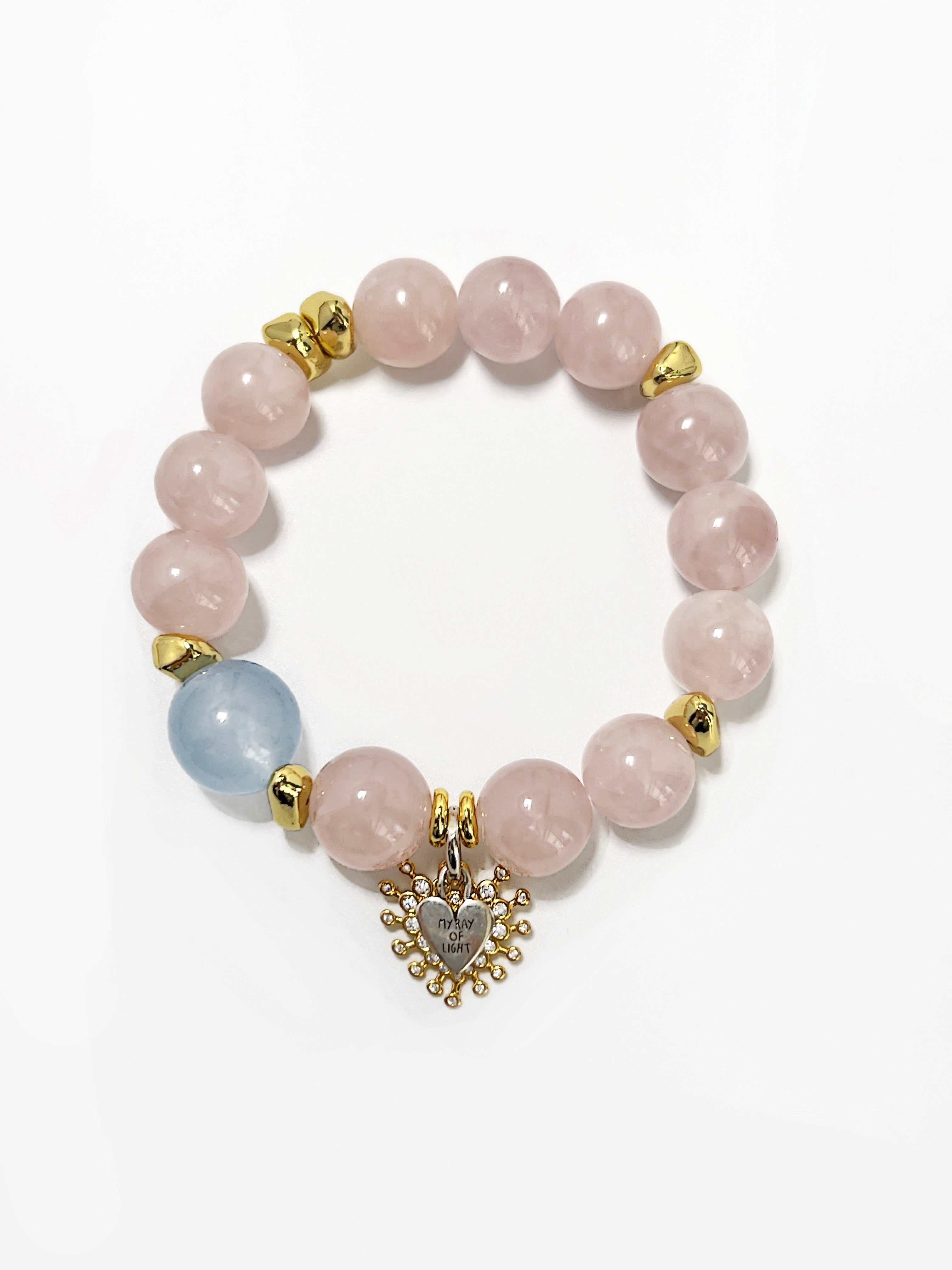Rose Quartz Aqua Gold Beads Bracelet