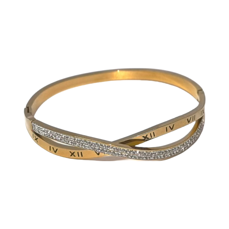Armband aus Titanstahl mit römischen Ziffern und Zirkonia