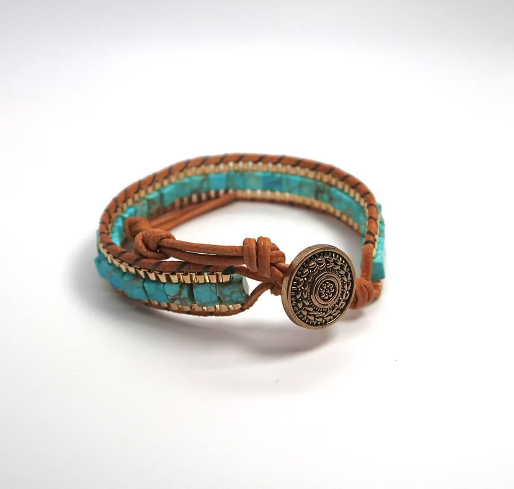 Multi-Color Square Imperial Jasper Woven Bracelet - Vintage - DXbracelet