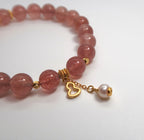 Strawberry Crystal Freshwater Pearl Silver Bracelet - DXbracelet