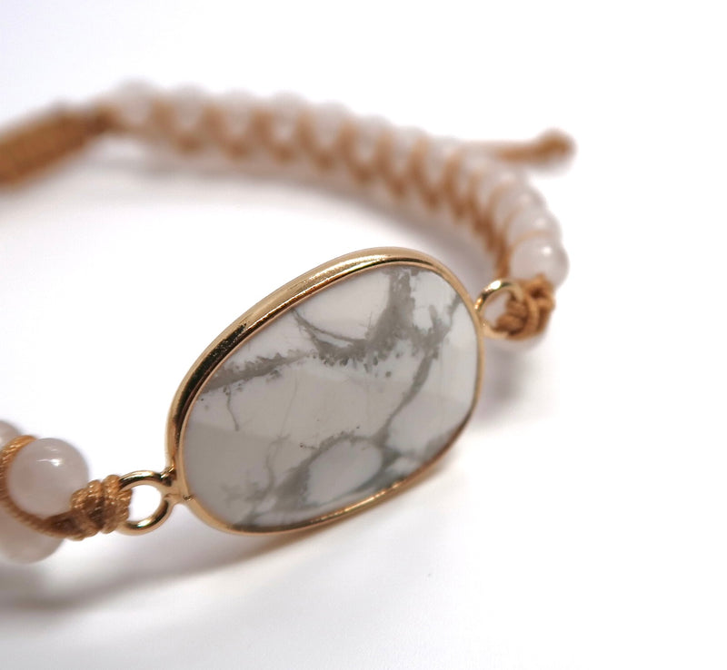 New Egg-Shaped Howlite Stone Bracelet - Adjustable Handwoven Double Strand - DXbracelet