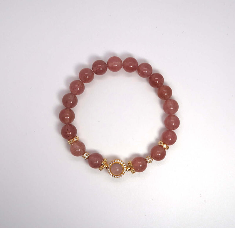 Strawberry Quartz & Rose Quartz Gold-Plated Bracelet with Zirconia - DXbracelet