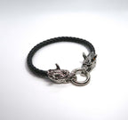 Unique Handcrafted Wolf-Head Bracelet for Men - Titanium Steel Clasp with Leather Cord - DXbracelet