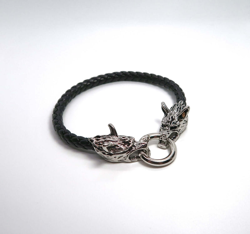 Unique Handcrafted Wolf-Head Bracelet for Men - Titanium Steel Clasp with Leather Cord - DXbracelet