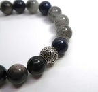 Natural Silver Obsidian&Black Rutilated Quartz Sterling Silver Bracelet - DXbracelet
