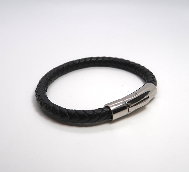 Contemporary Woven Leather & Titanium Steel Cuff Bracelet - Waterproof Unisex Bangle - DXbracelet