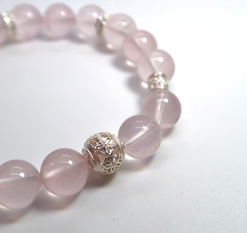 Natural Moissanite Rose Quartz Sterling Silver Bracelet - DXbracelet