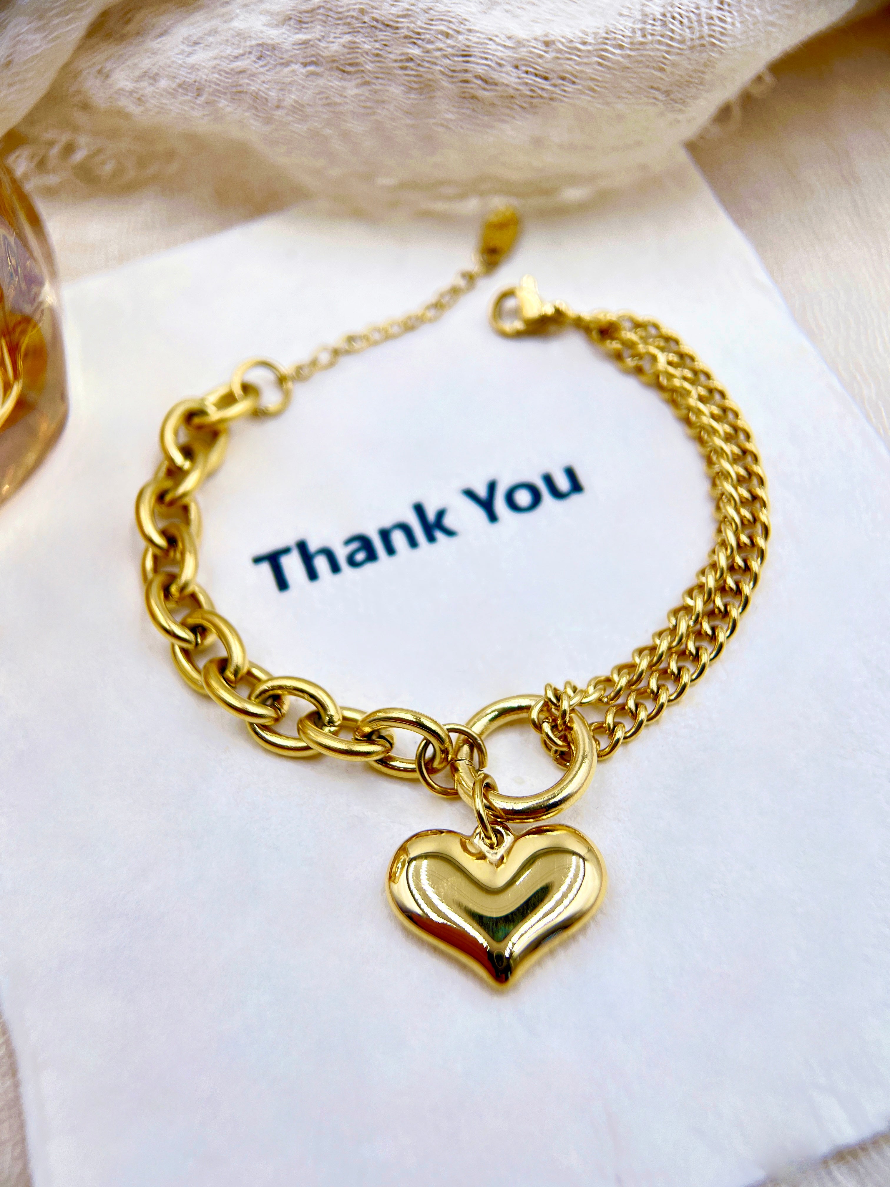 Vintage Gold Mixed - Chain Heart Charm Bracelet | Edgy Statement Jewelry for Women | Thoughtful Thank - You Gift Idea