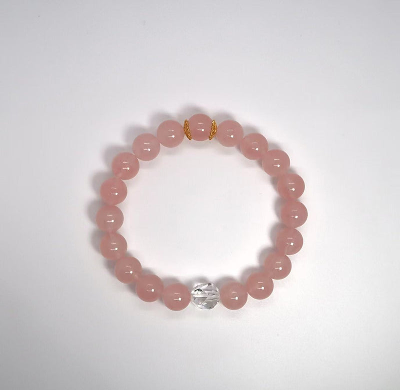 Sterling Silver Citrine & Rose Quartz Bracelet with Cut Clear Quartz